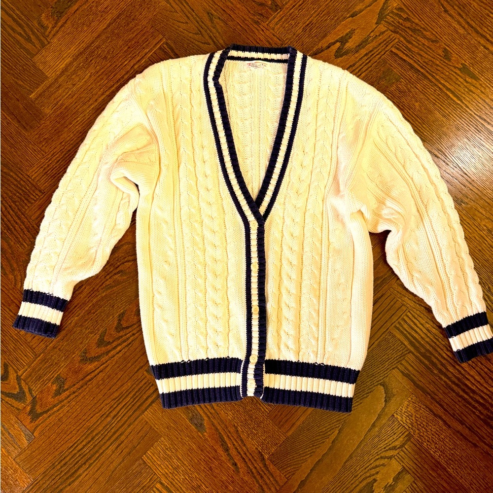 Talbots Cream and Black Cable Knit Cardigan